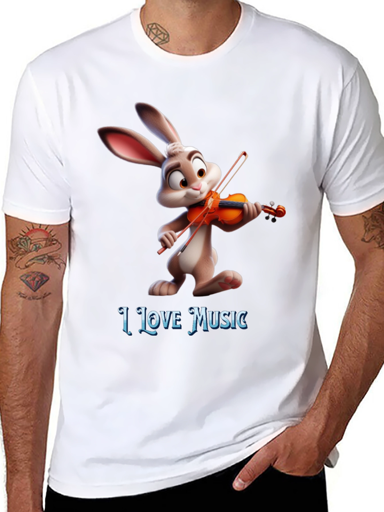 I Love Music T-Shirt with Bunny Playing Violin