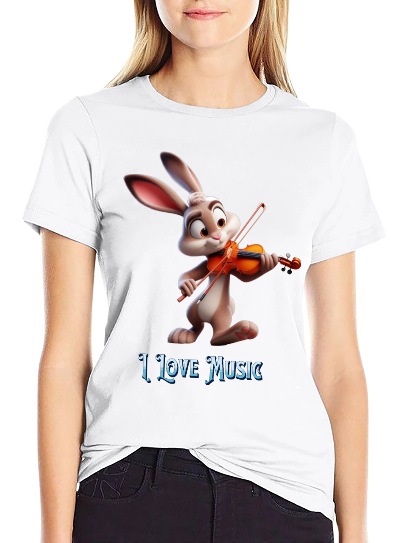 I Love Music T-Shirt with Bunny Playing Violin