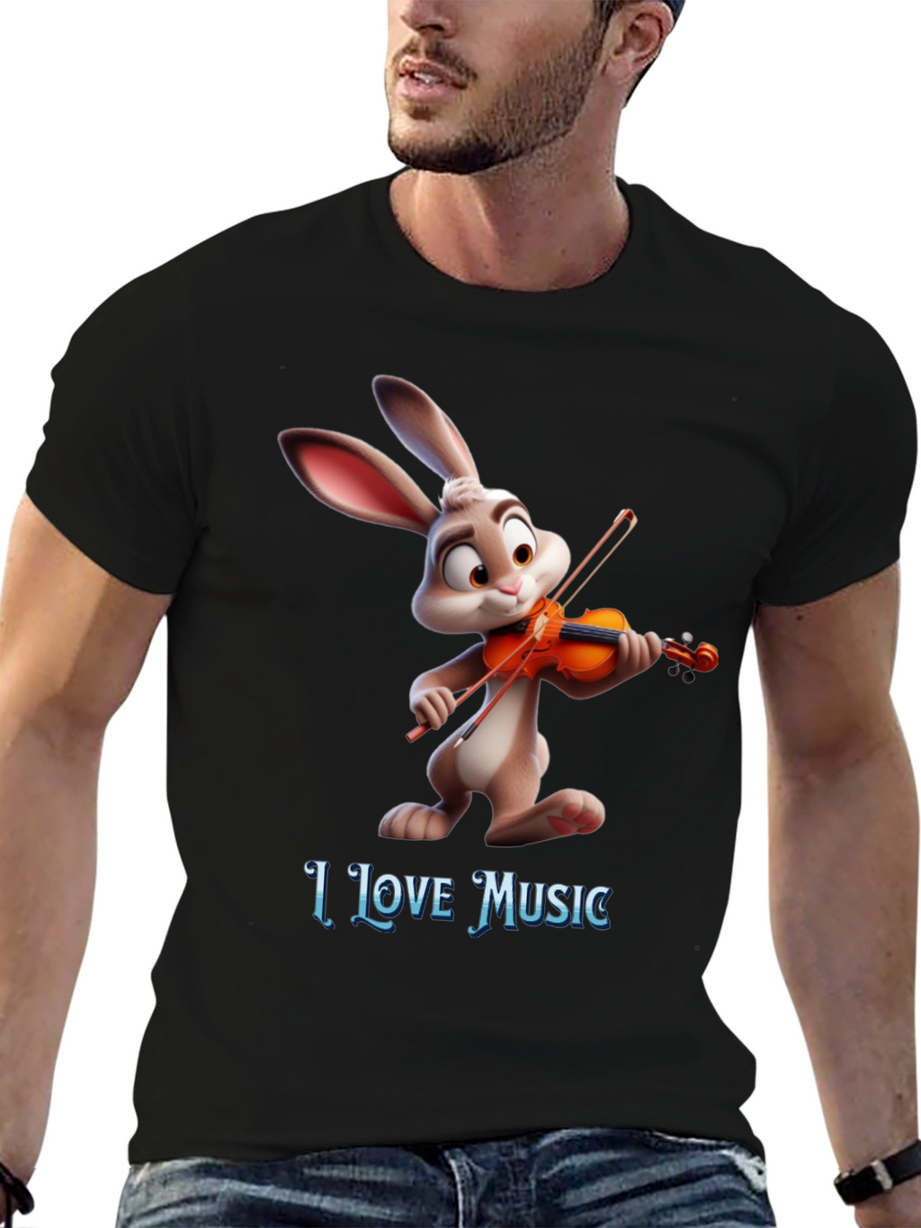 I Love Music T-Shirt with Bunny Playing Violin