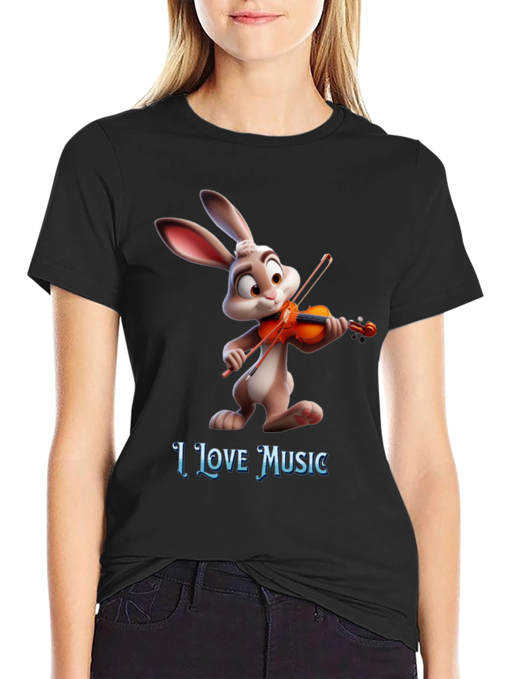 I Love Music T-Shirt with Bunny Playing Violin