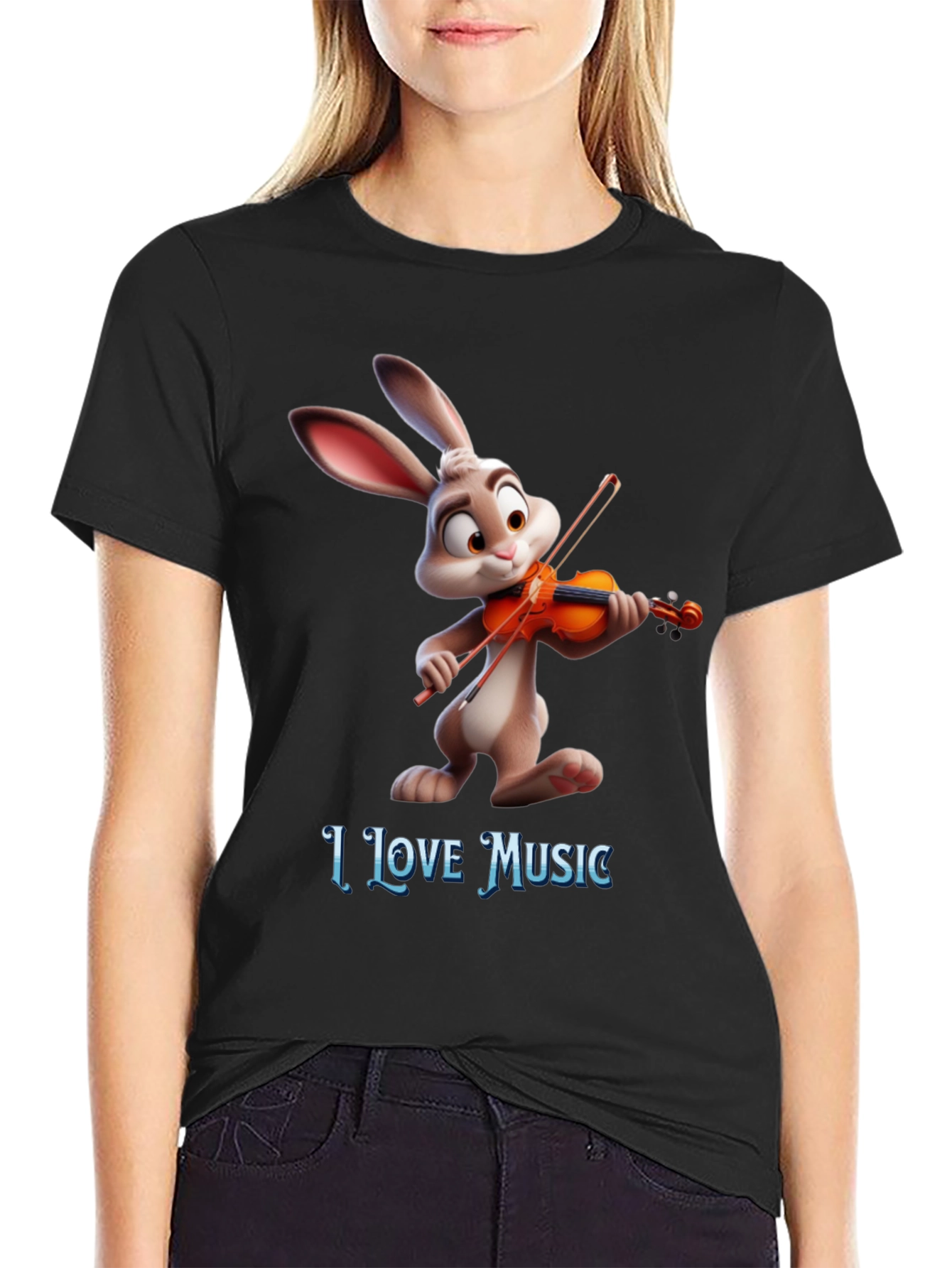 I Love Music T-Shirt with Bunny Playing Violin