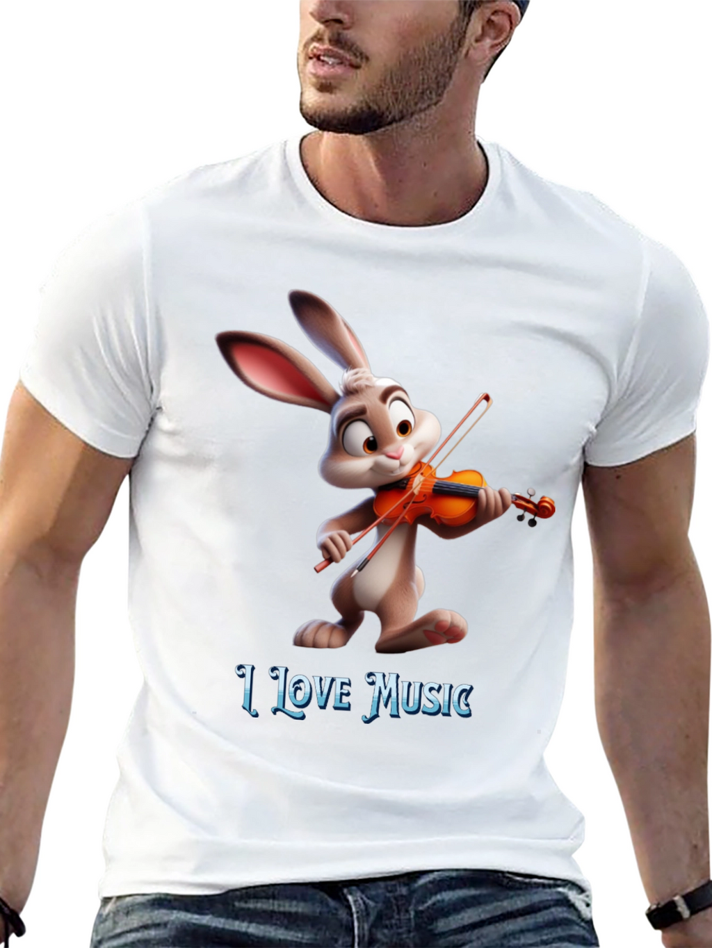 I Love Music T-Shirt with Bunny Playing Violin