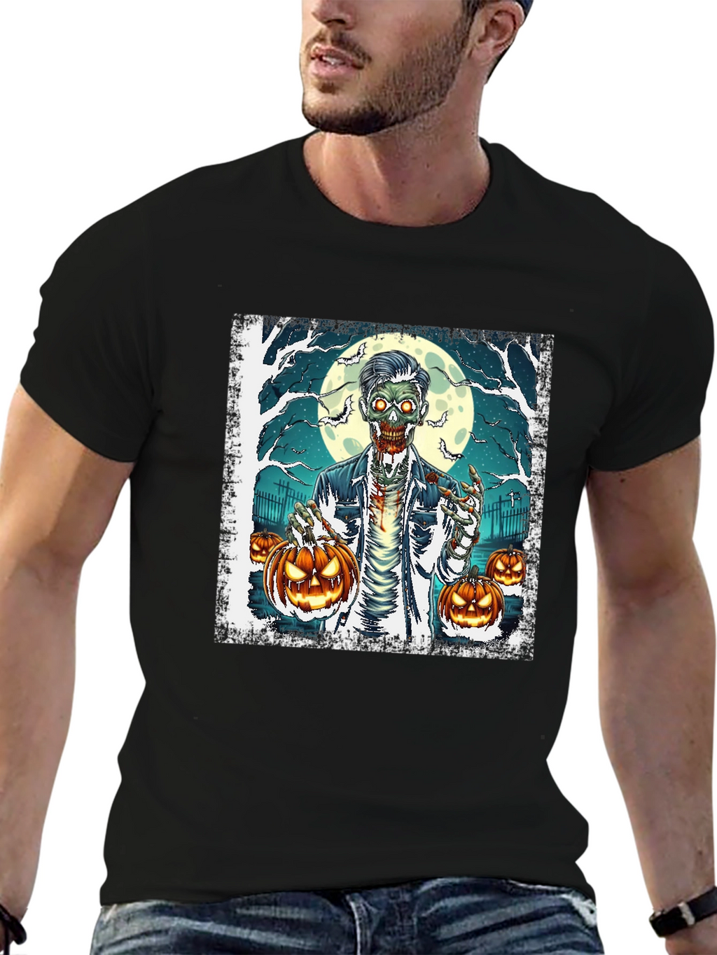 Zombie Halloween Pumpkin Graphic Tee