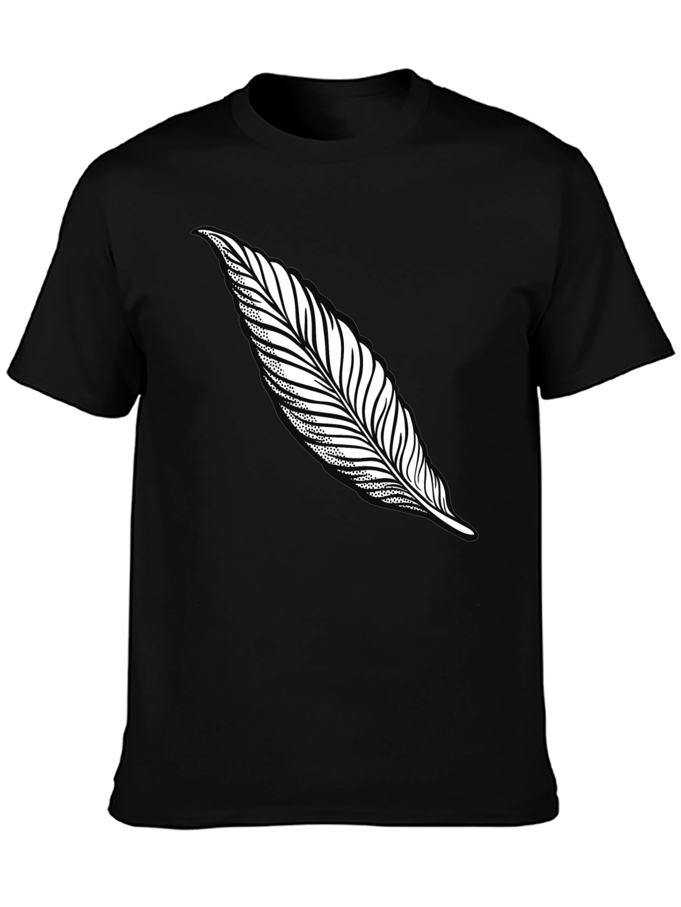 Black Feather Print T-Shirt - Stylish Casual Tee