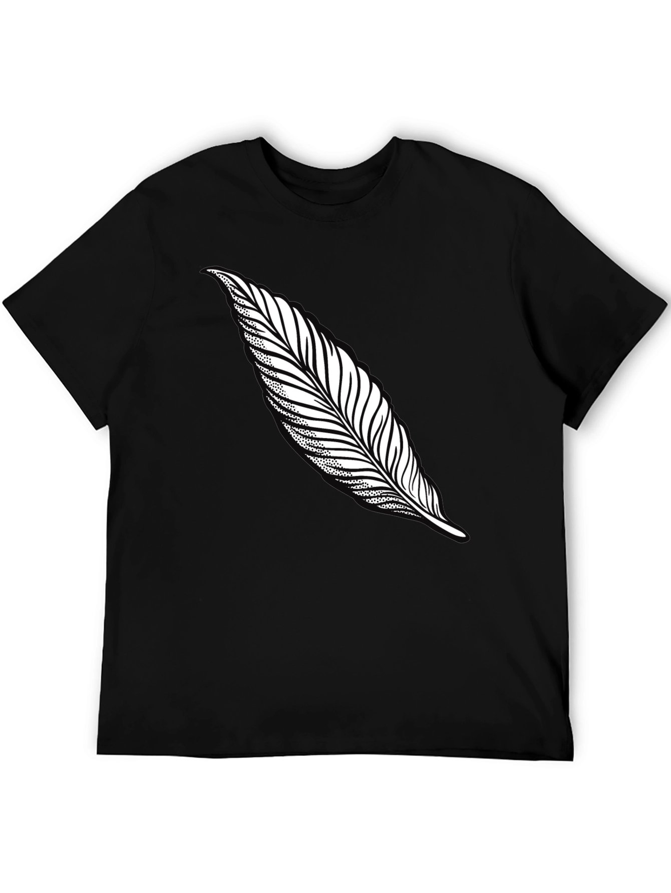 Black Feather Print T-Shirt - Stylish Casual Tee