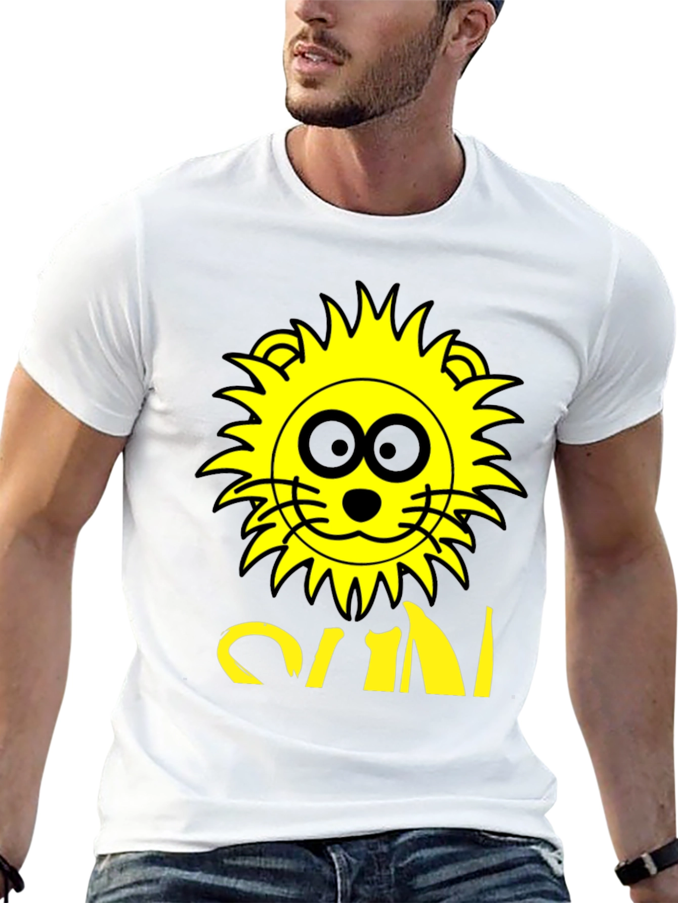 Cartoon Lion Graphic T-Shirt - Black Cotton Blend