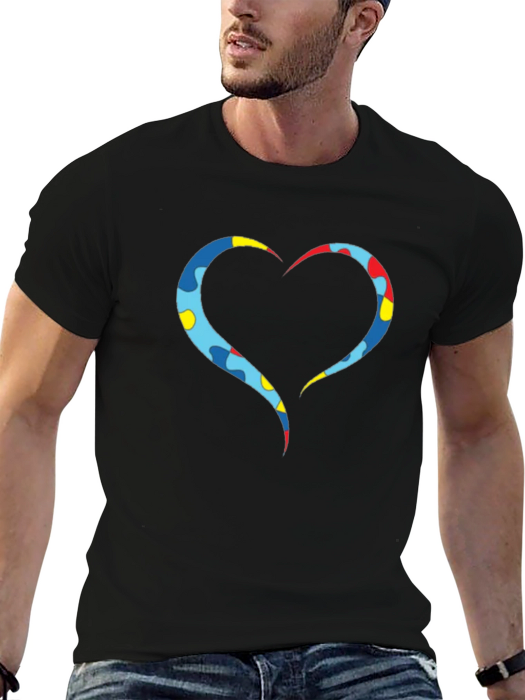 Heart Puzzle Piece Graphic Tee - Black Casual Shirt