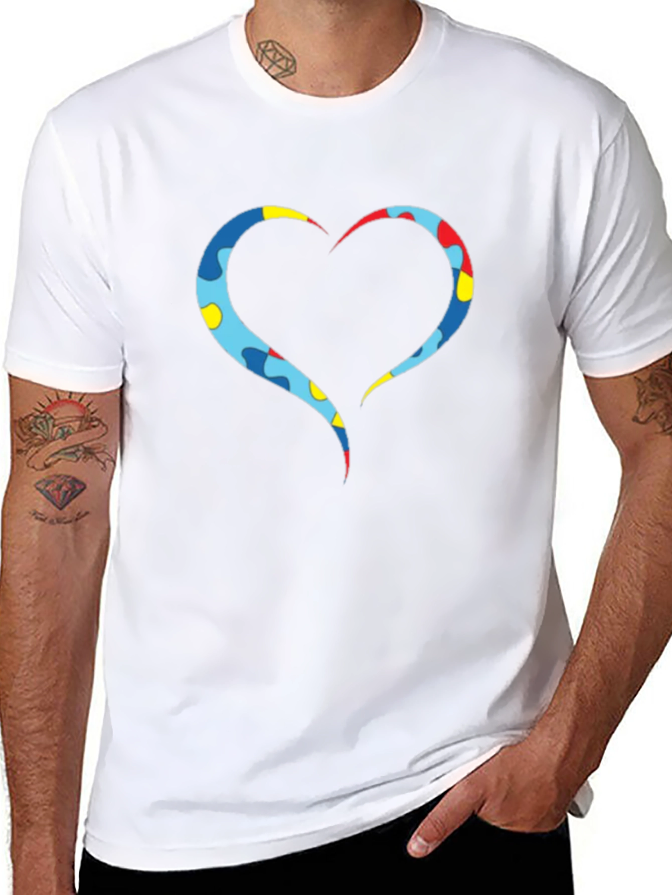 Heart Puzzle Piece Graphic Tee - Black Casual Shirt