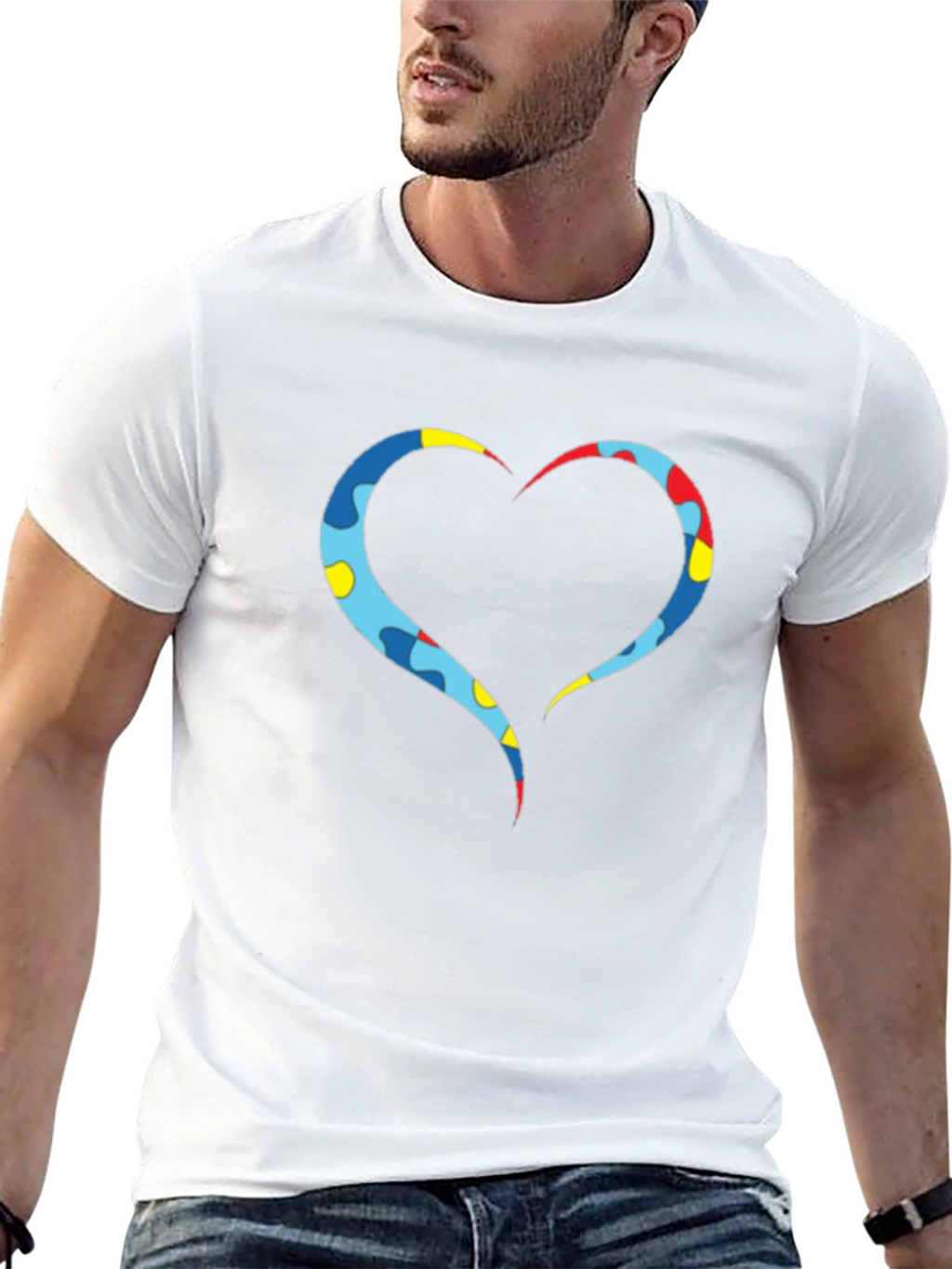 Heart Puzzle Piece Graphic Tee - Black Casual Shirt