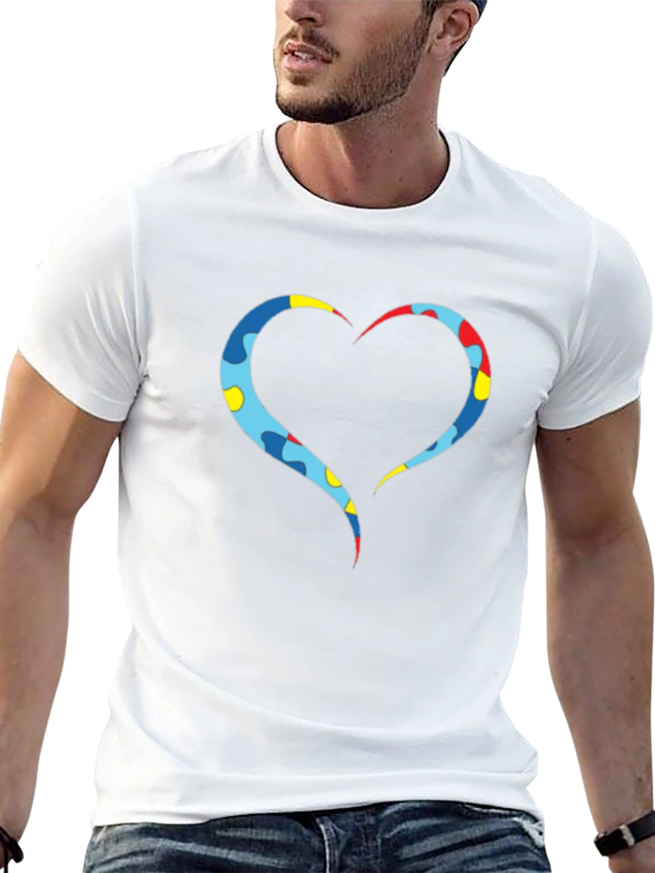 Heart Puzzle Piece Graphic Tee - Black Casual Shirt