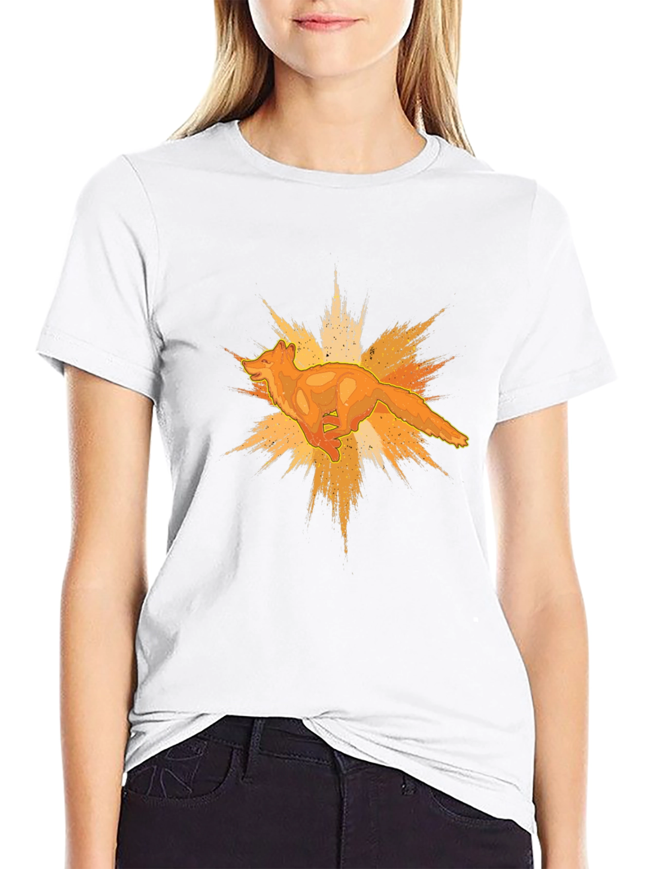 Bold Black T-Shirt with Abstract Fox Graphic