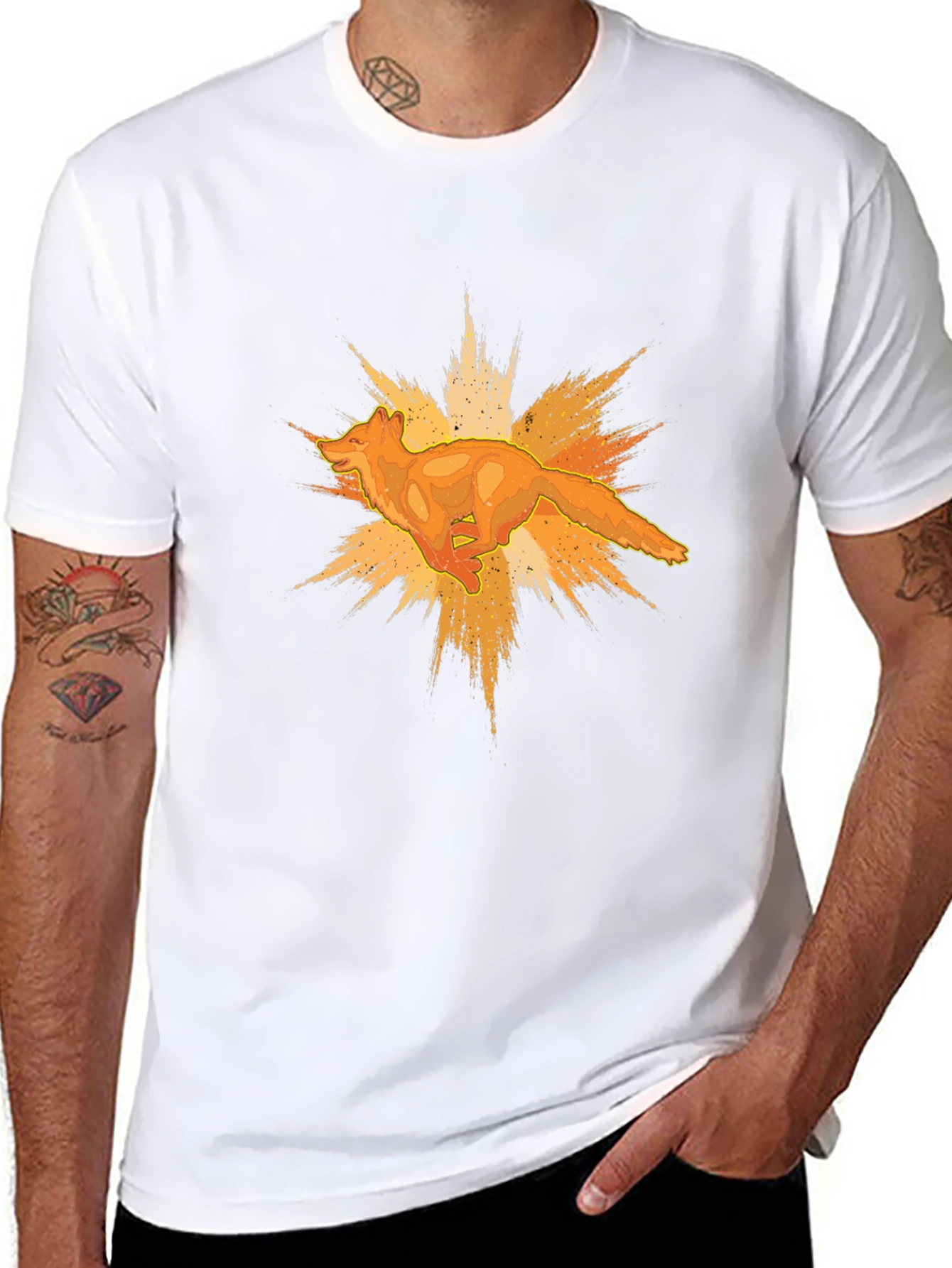 Bold Black T-Shirt with Abstract Fox Graphic