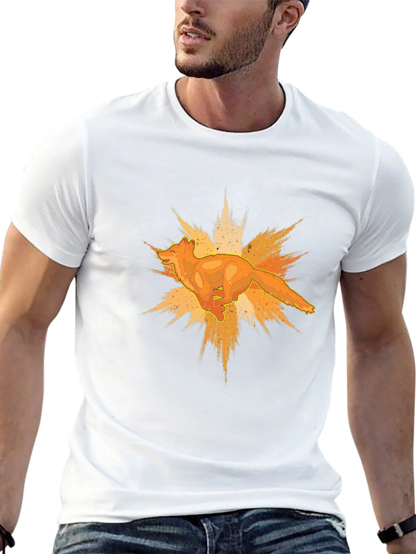 Bold Black T-Shirt with Abstract Fox Graphic