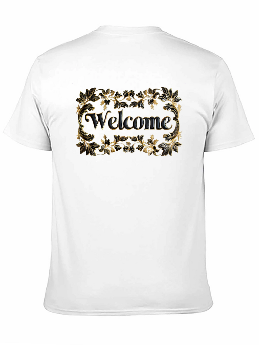 Welcome Black T-Shirt Gold Floral