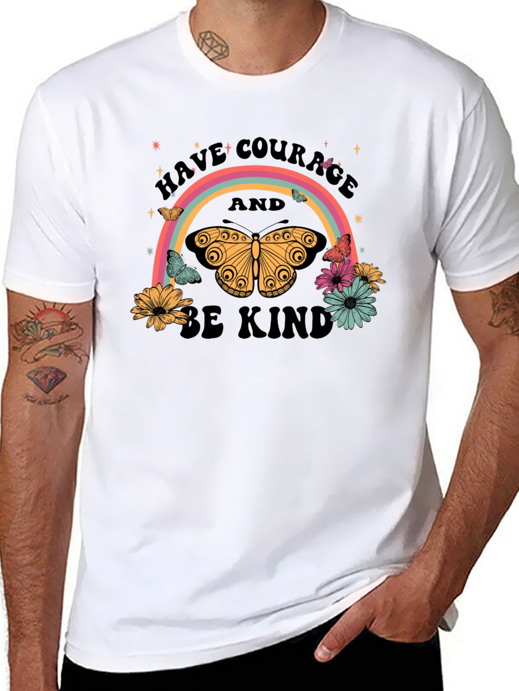 Courage & Kindness Butterfly Rainbow Graphic T-Shirt