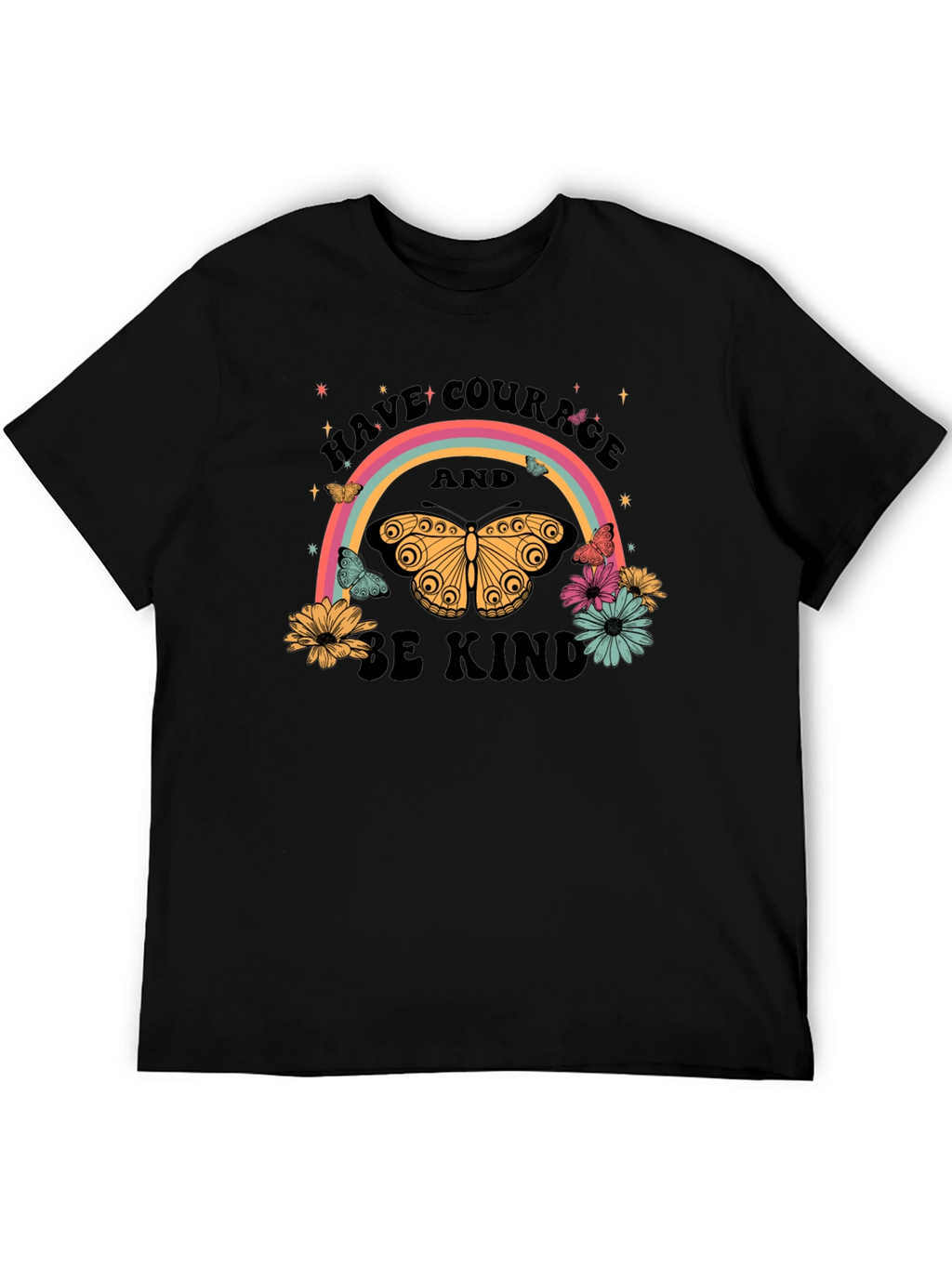 Courage & Kindness Butterfly Rainbow Graphic T-Shirt