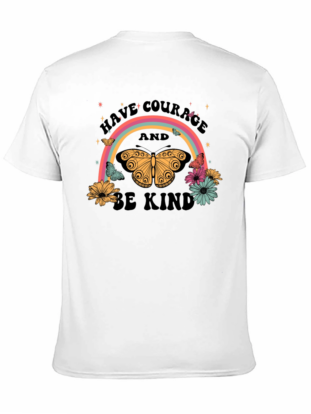 Courage & Kindness Butterfly Rainbow Graphic T-Shirt