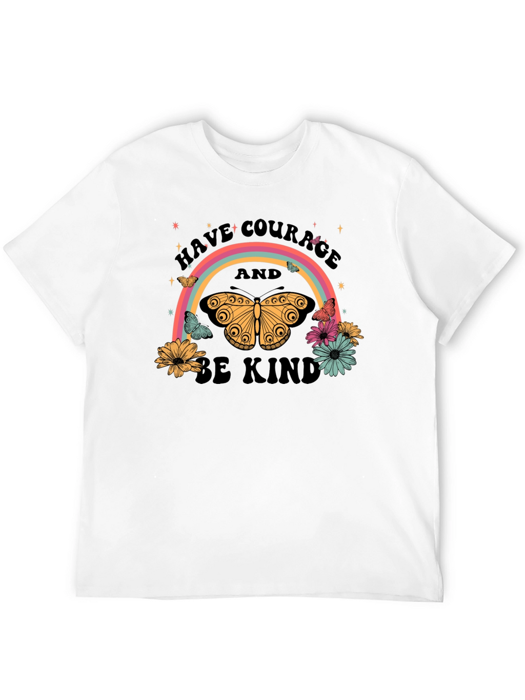 Courage & Kindness Butterfly Rainbow Graphic T-Shirt