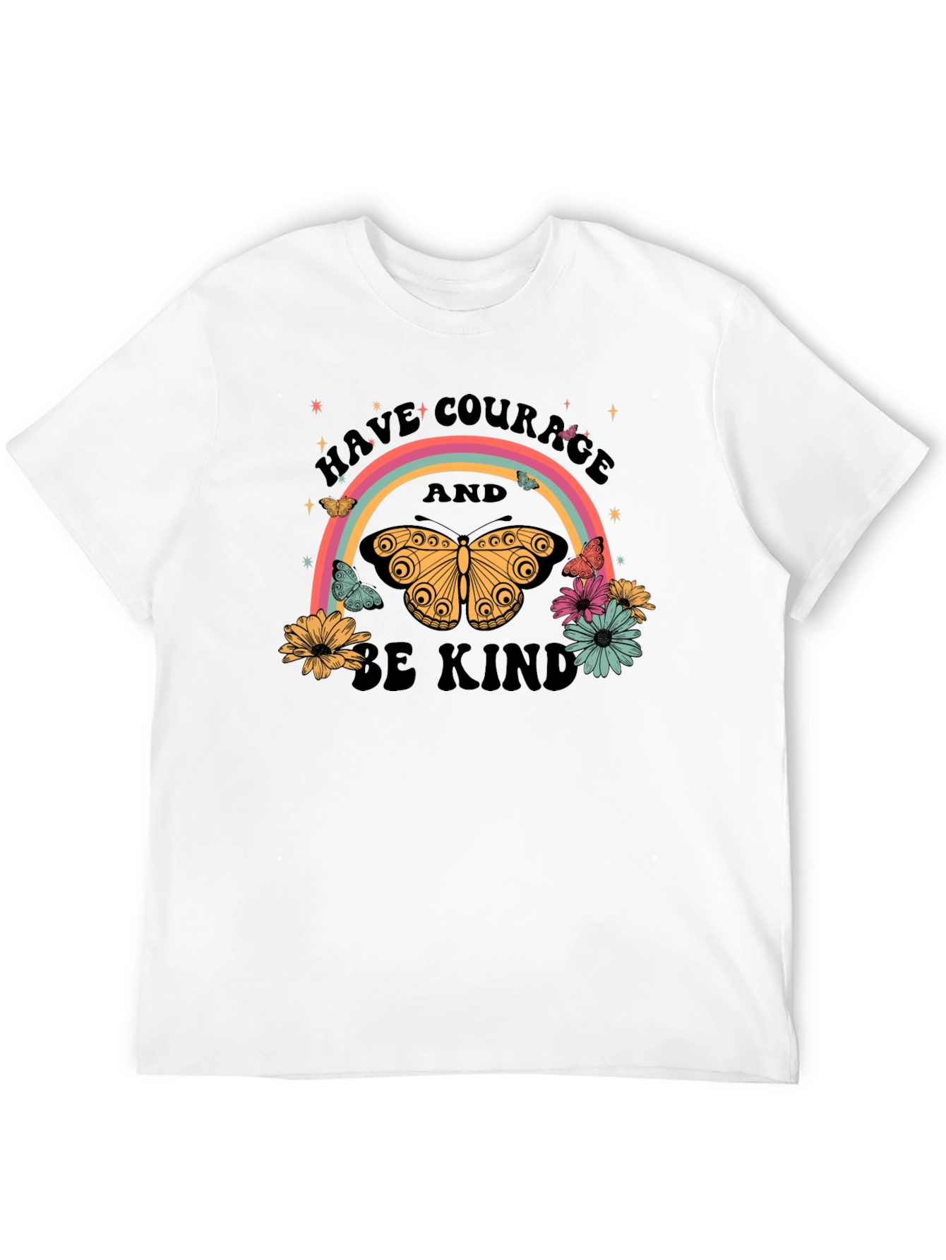 Courage & Kindness Butterfly Rainbow Graphic T-Shirt