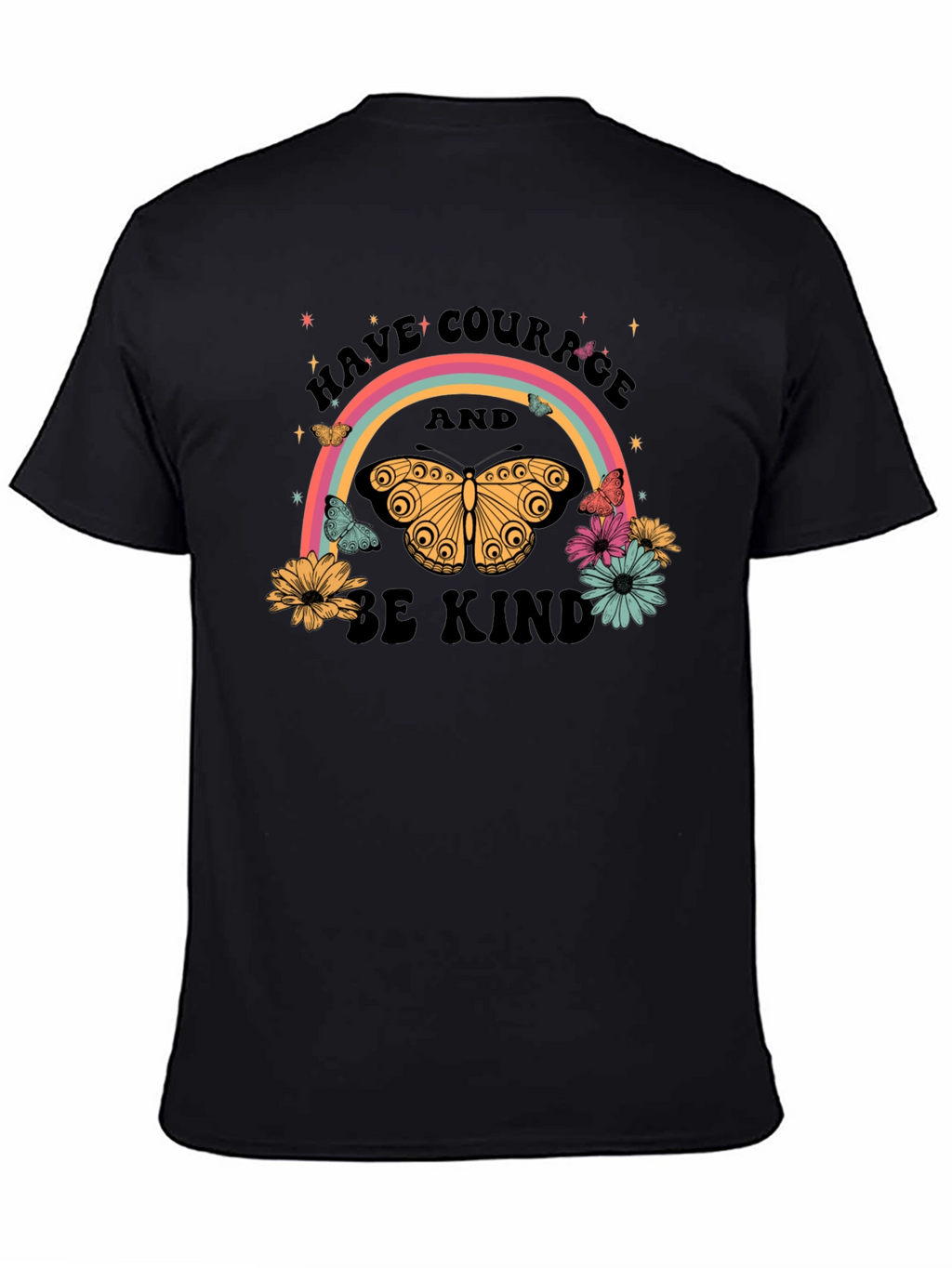 Courage & Kindness Butterfly Rainbow Graphic T-Shirt