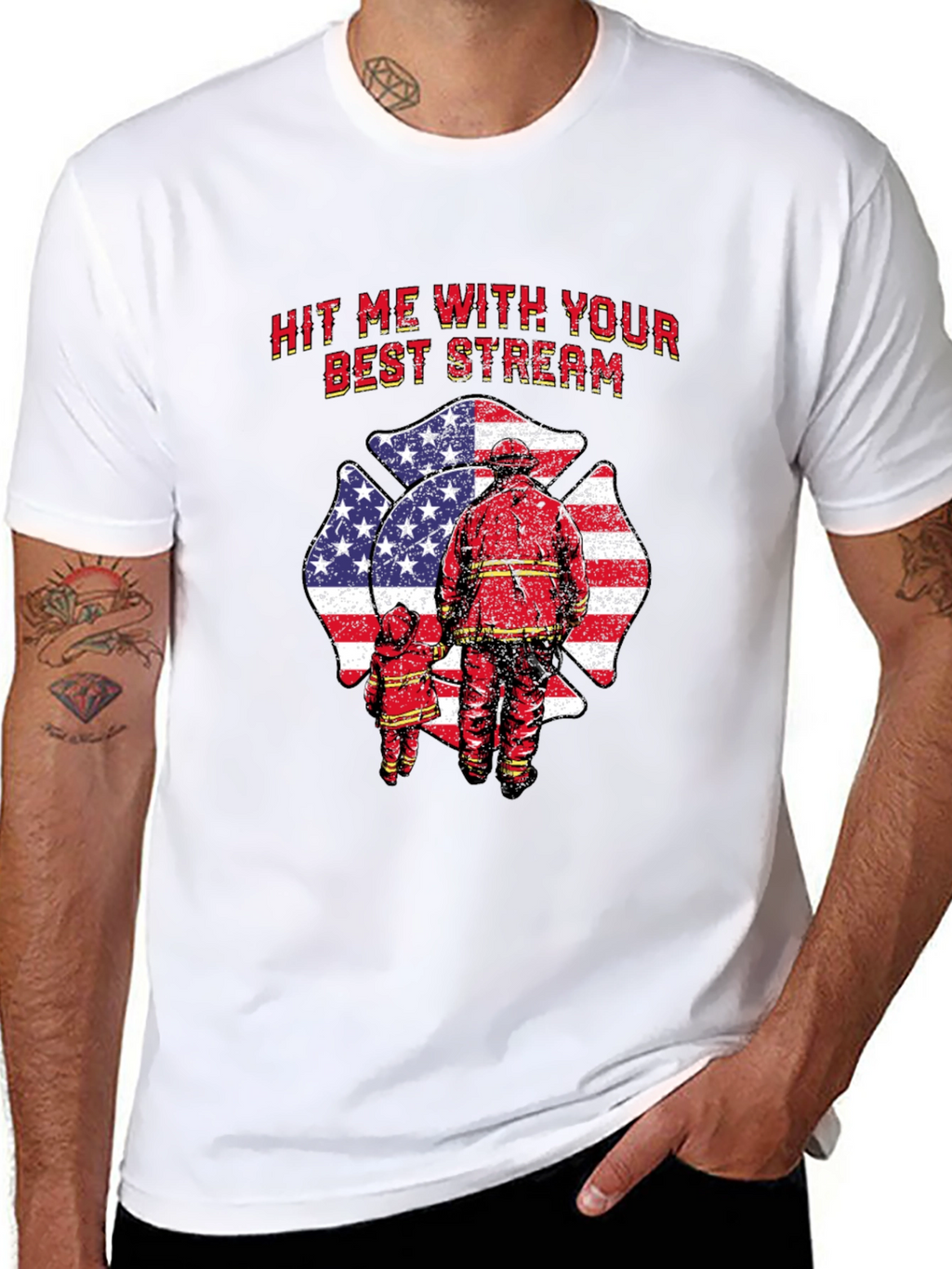 Firefighter Hit Me With Your Best Stream T-Shirt