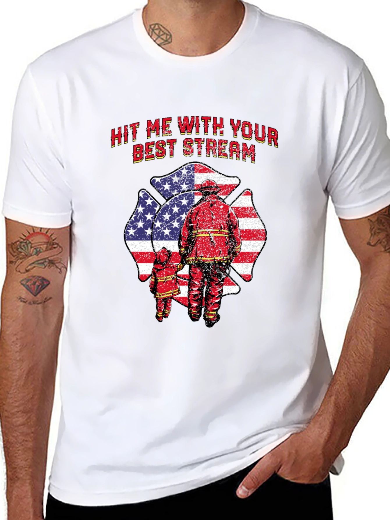 Firefighter Hit Me With Your Best Stream T-Shirt