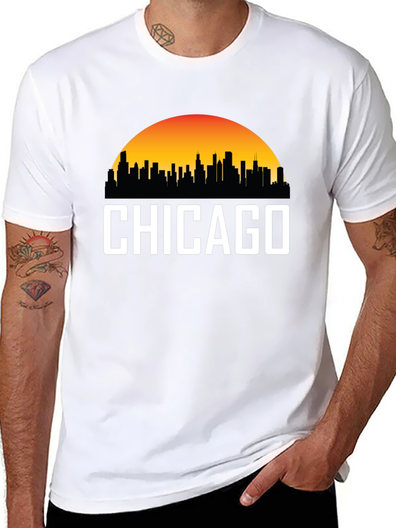 Chicago Skyline Graphic Tee - Sunset Cityscape T-Shirt