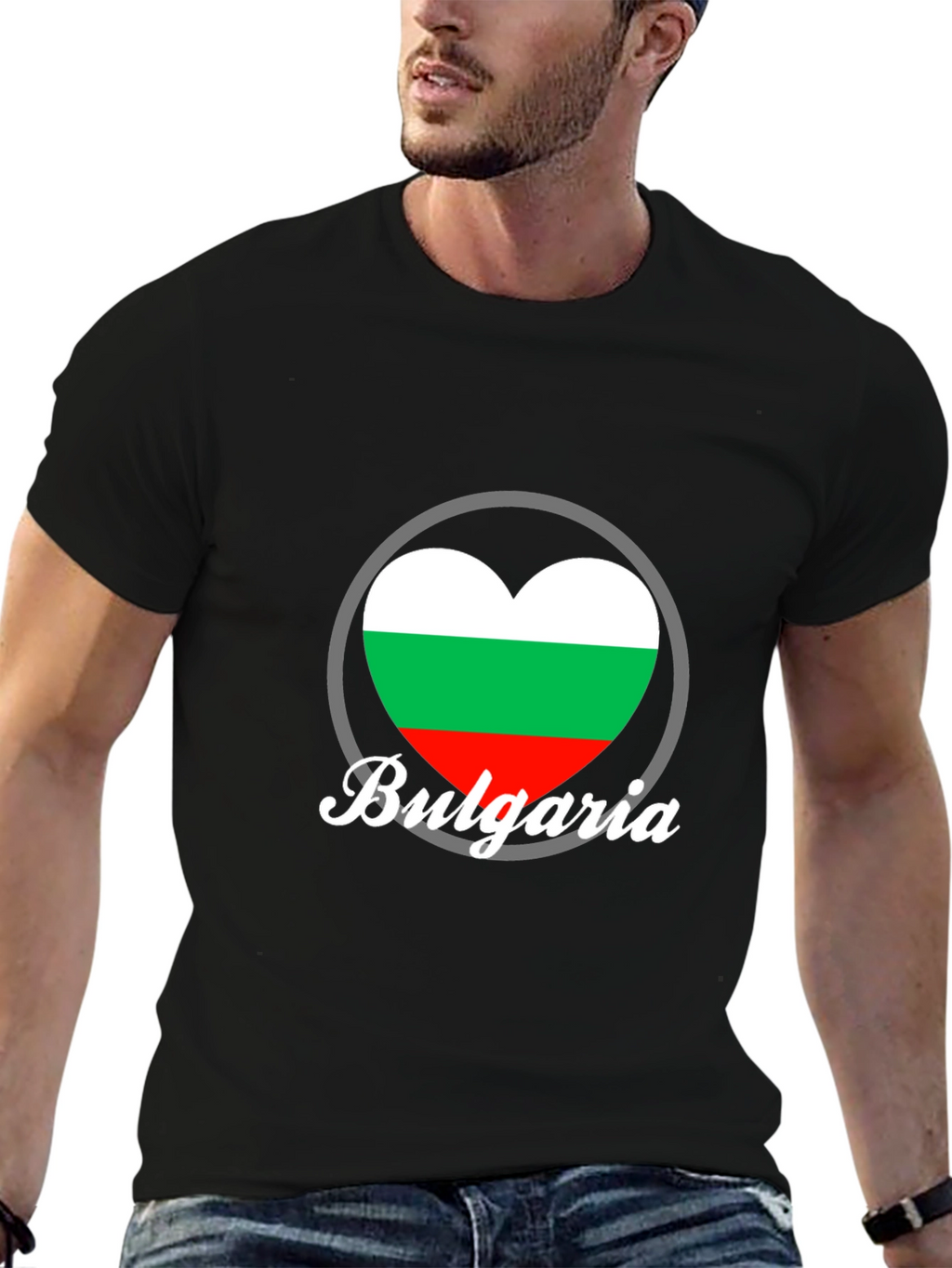 Bulgaria Heart Flag T-Shirt - Black Crew Neck Tee