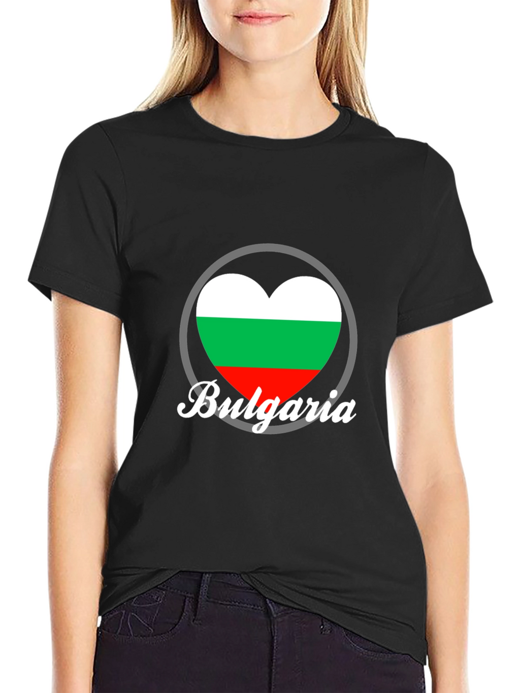 Bulgaria Heart Flag T-Shirt - Black Crew Neck Tee