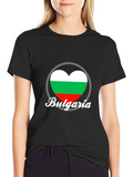 Bulgaria Heart Flag T-Shirt - Black Crew Neck Tee
