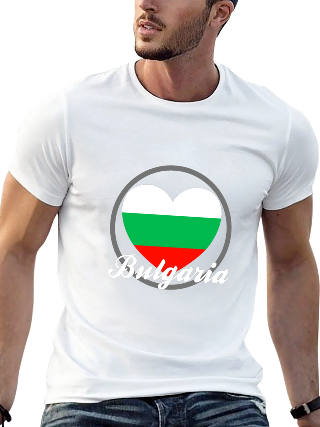 Bulgaria Heart Flag T-Shirt - Black Crew Neck Tee