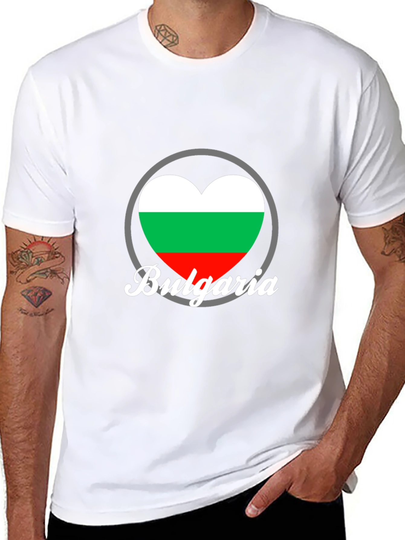 Bulgaria Heart Flag T-Shirt - Black Crew Neck Tee