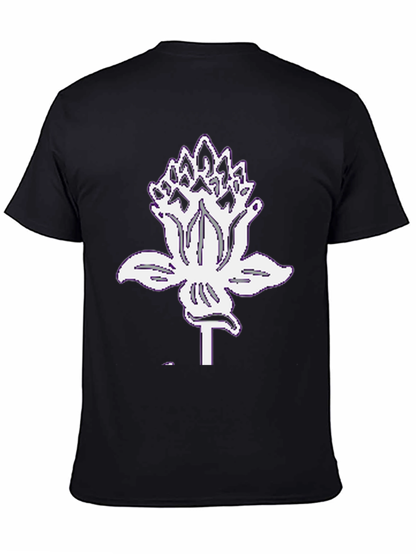 Black Graphic Tee with White Lotus Design