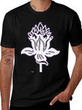 Black Graphic Tee with White Lotus Design