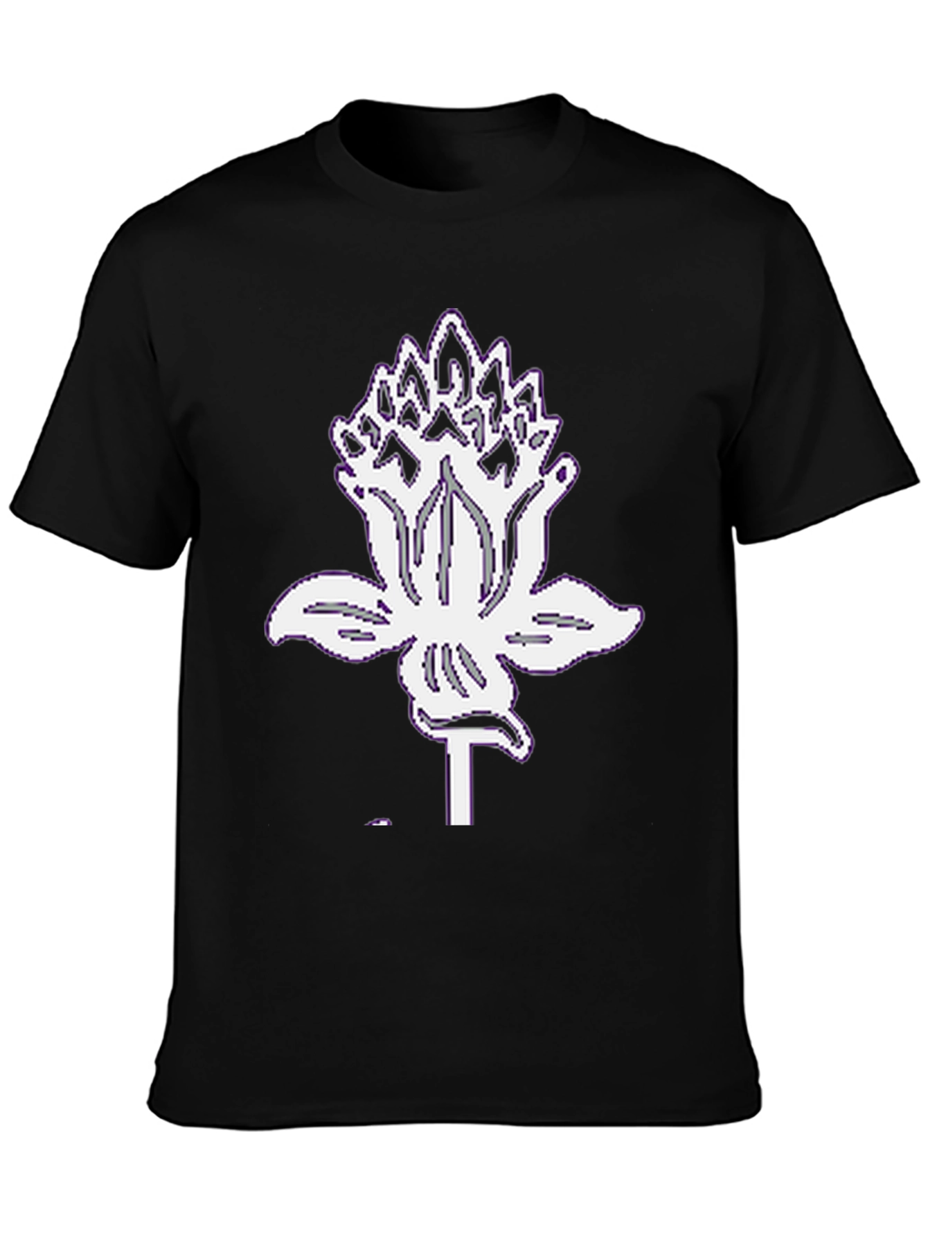 Black Graphic Tee with White Lotus Design