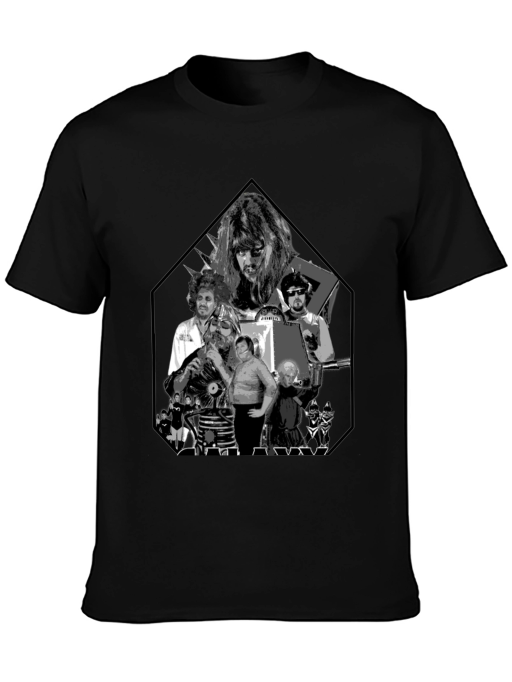 Retro Black Tee with Sci-Fi Character Print