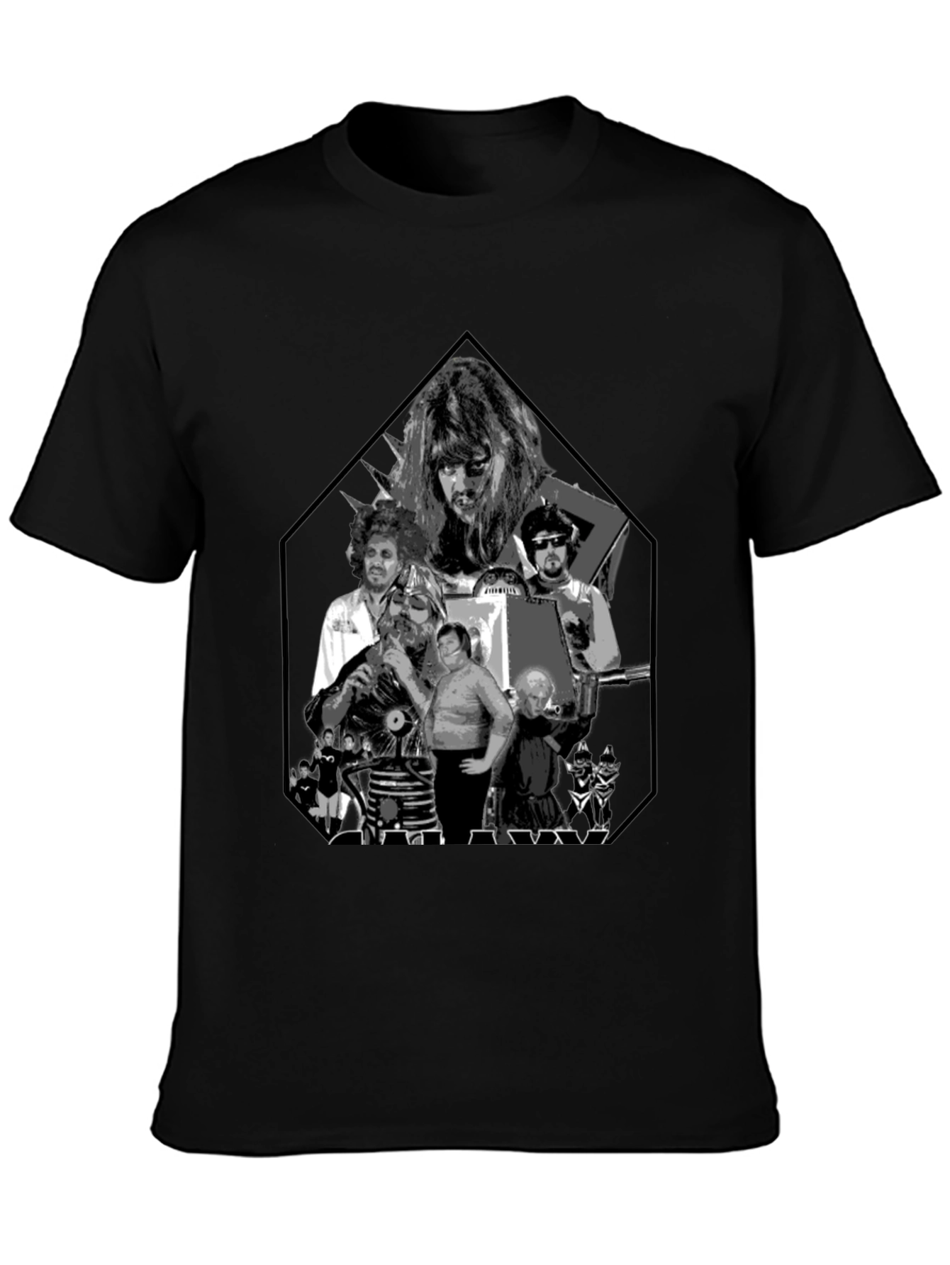 Retro Black Tee with Sci-Fi Character Print