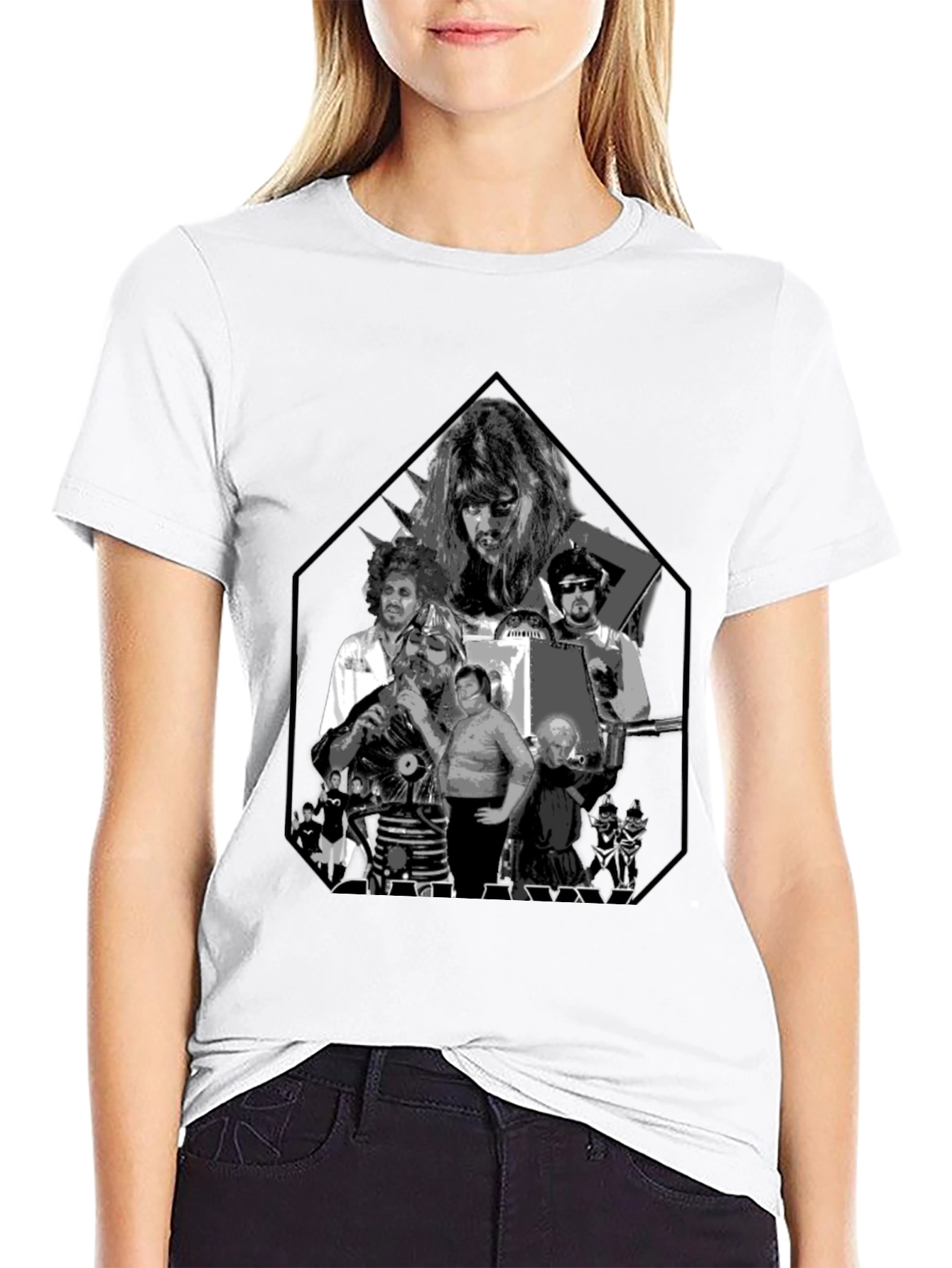 Retro Black Tee with Sci-Fi Character Print