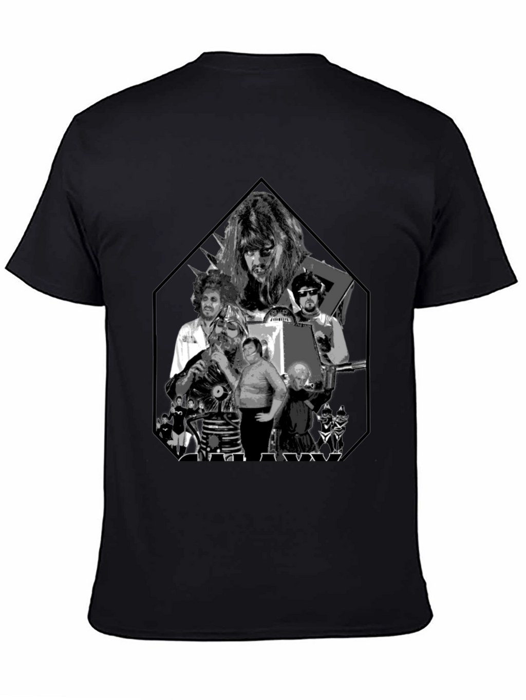 Retro Black Tee with Sci-Fi Character Print