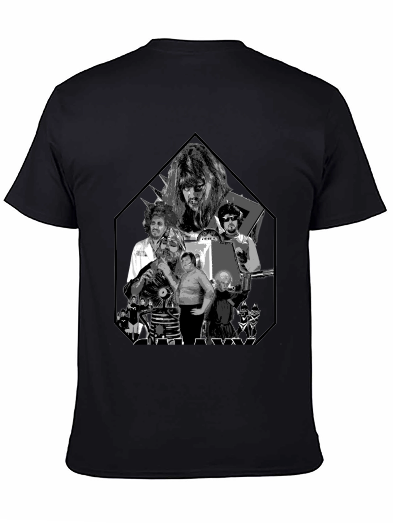 Retro Black Tee with Sci-Fi Character Print