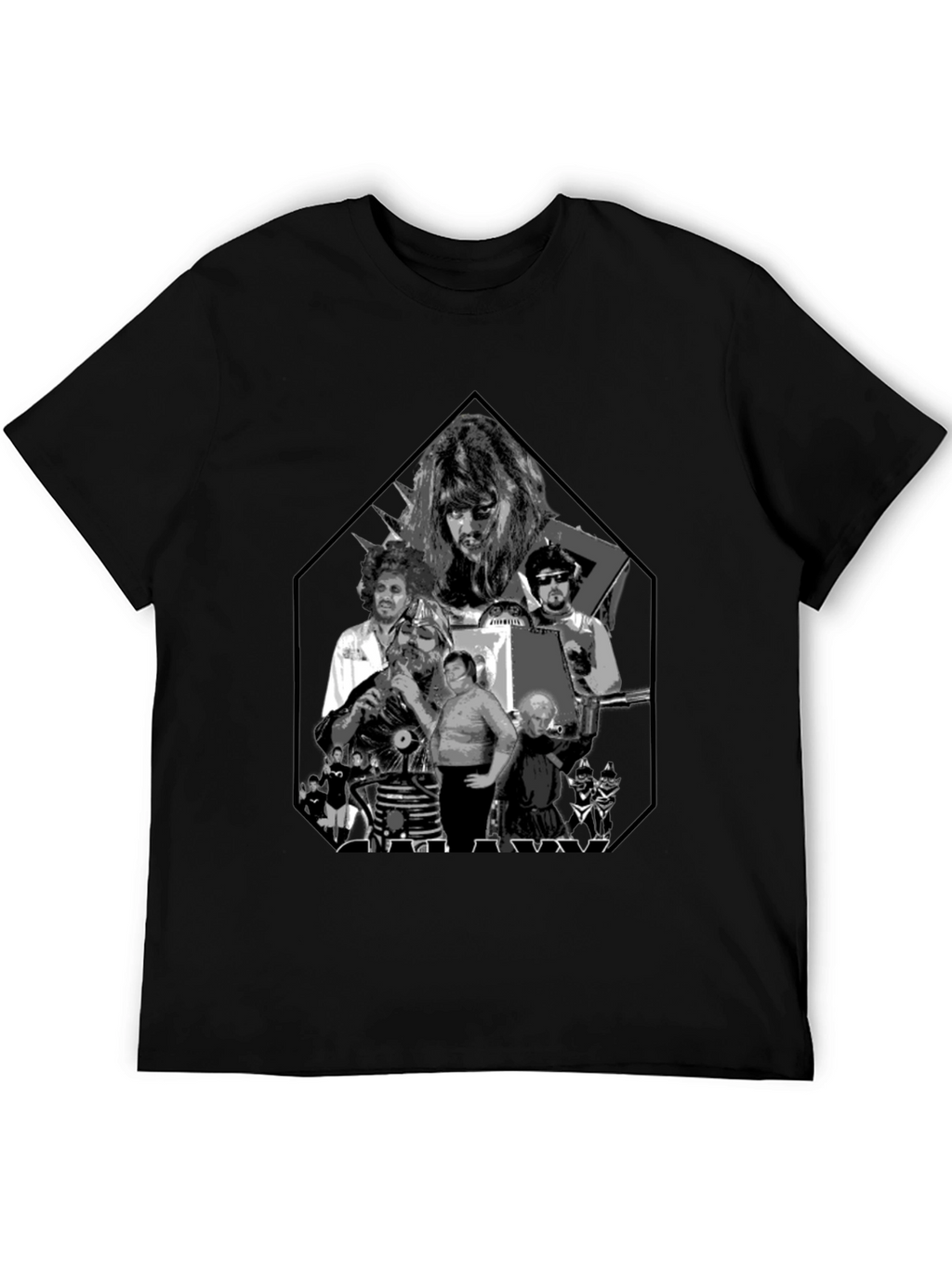 Retro Black Tee with Sci-Fi Character Print