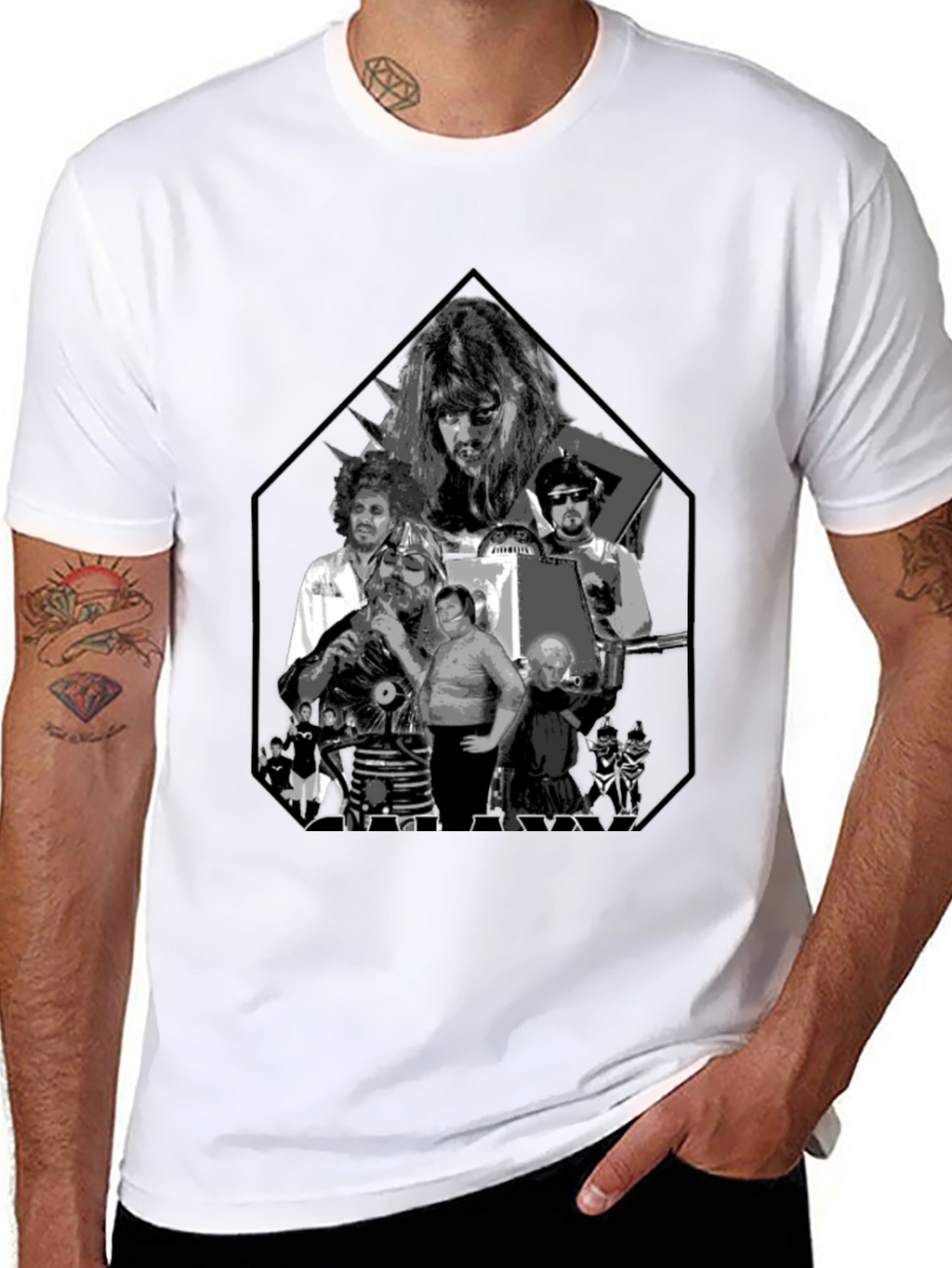 Retro Black Tee with Sci-Fi Character Print