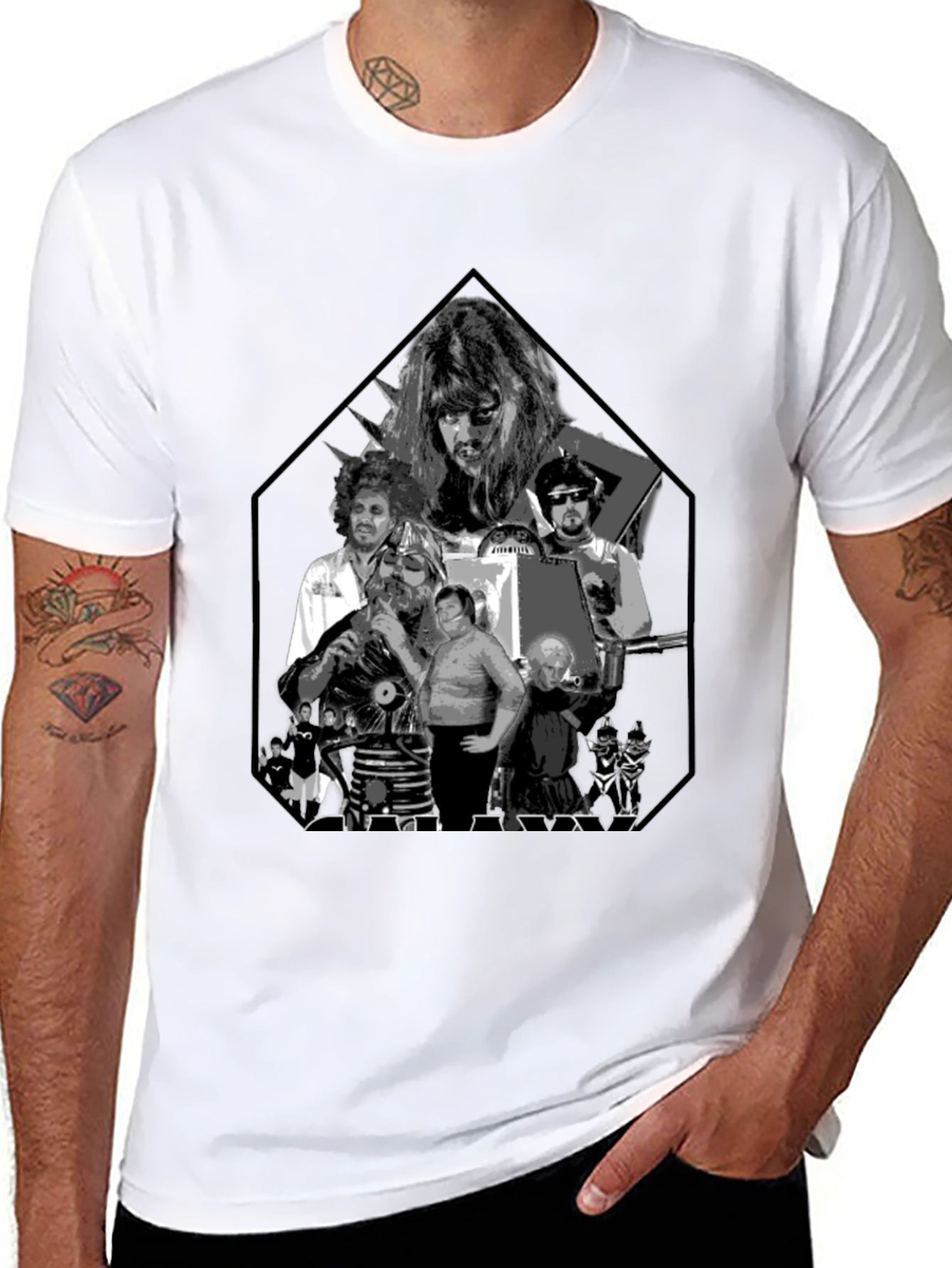 Retro Black Tee with Sci-Fi Character Print
