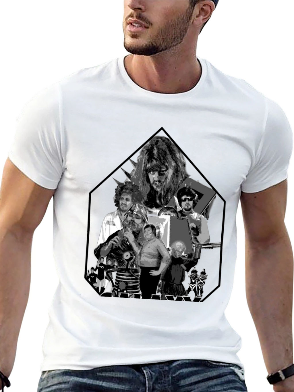 Retro Black Tee with Sci-Fi Character Print