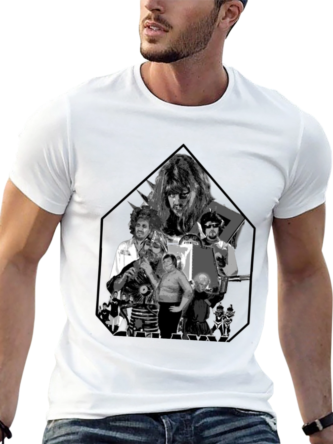 Retro Black Tee with Sci-Fi Character Print