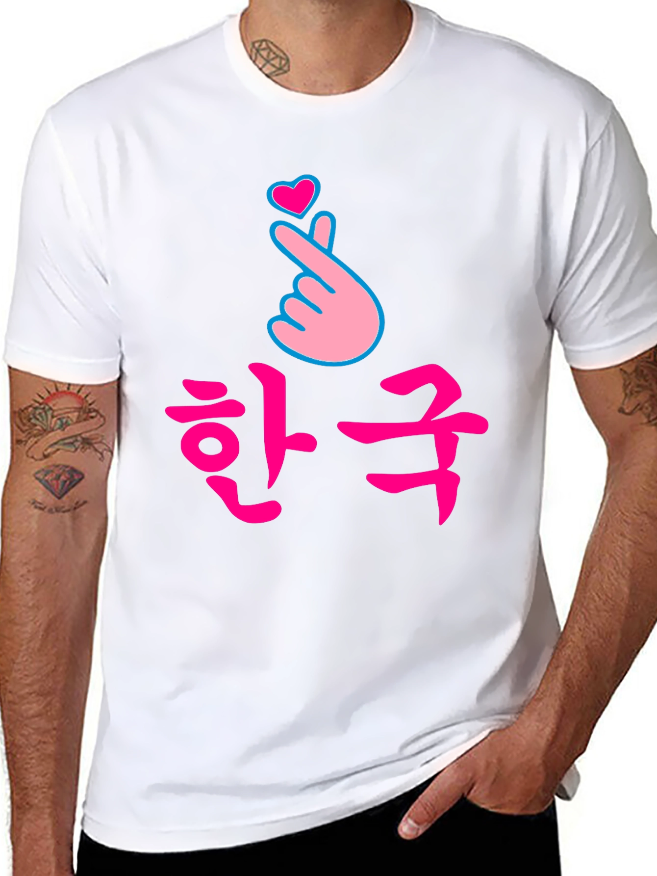 Korean Love Sign Black T-Shirt