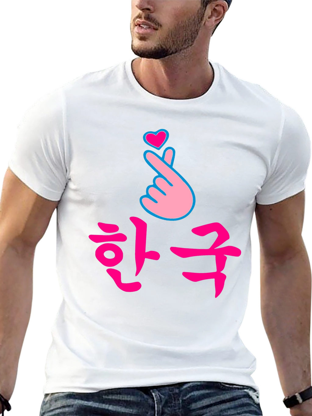 Korean Love Sign Black T-Shirt