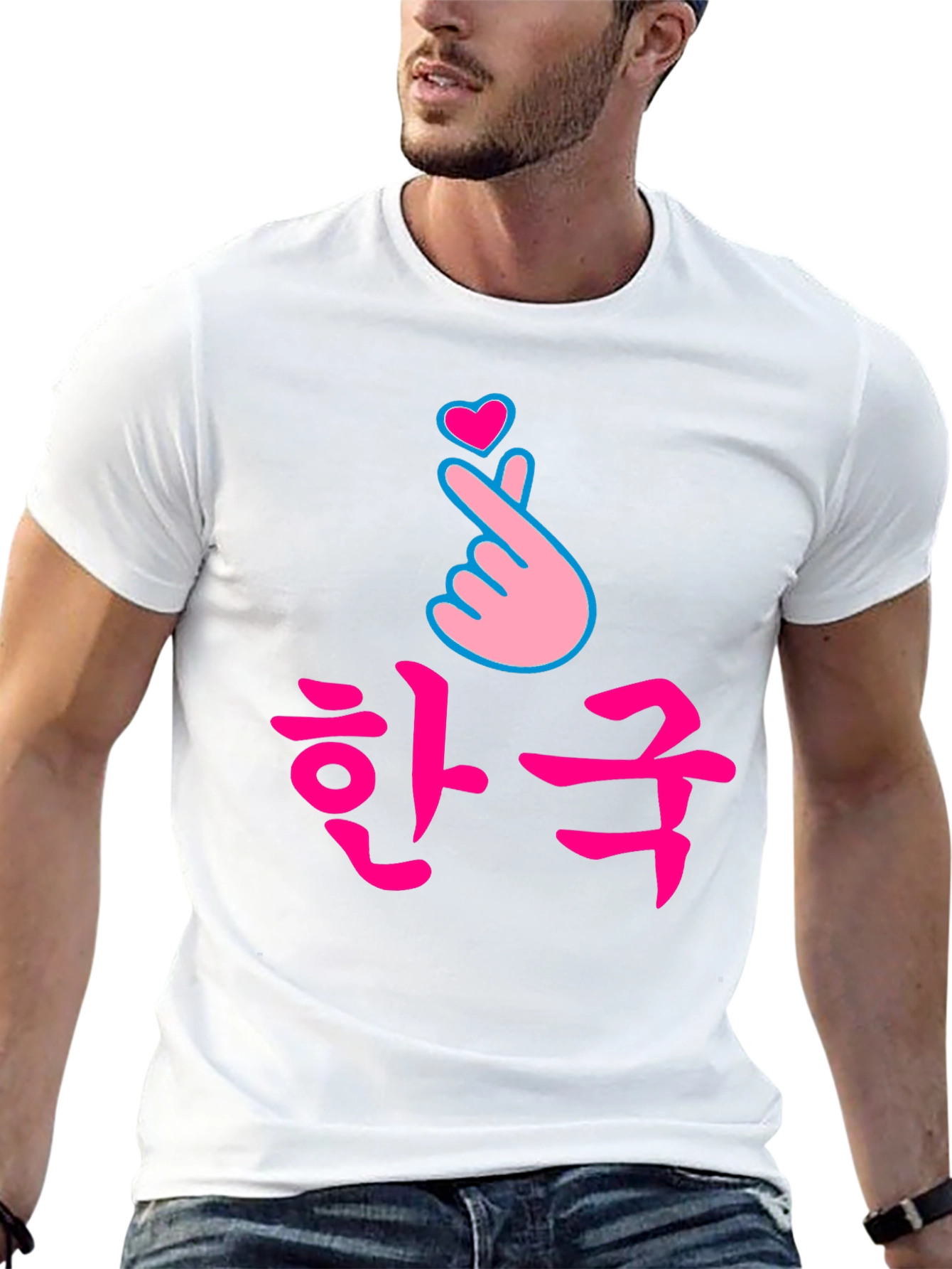 Korean Love Sign Black T-Shirt