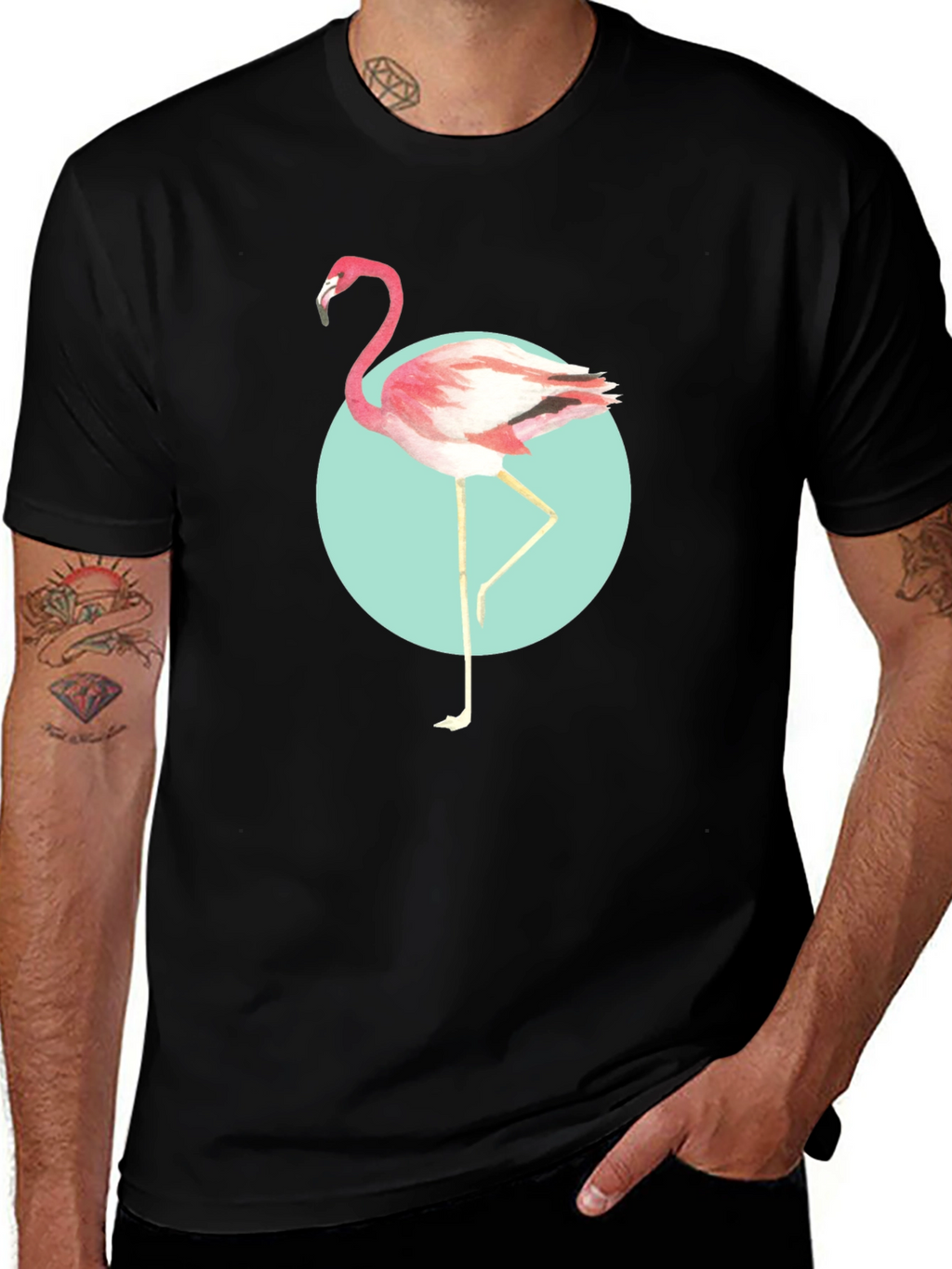 Trendy Flamingo Graphic Tee - Soft Black Cotton T-Shirt
