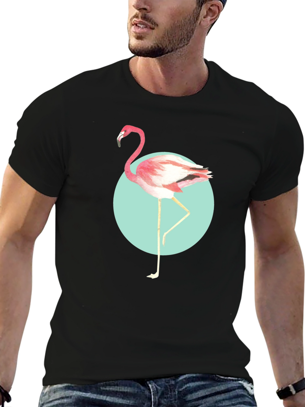 Trendy Flamingo Graphic Tee - Soft Black Cotton T-Shirt